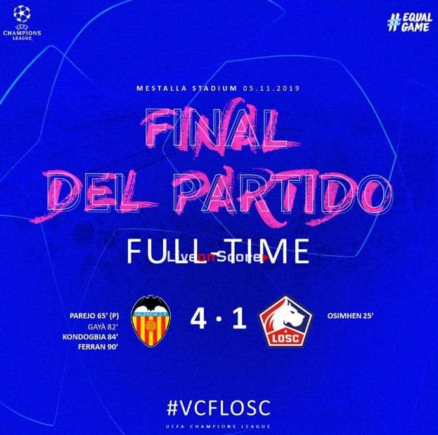 Valencia 4 1 Lille Goles Y Resultado Uefa Champions League